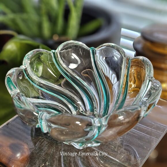 Vtg Mikasa Crystal Green Peppermint Swirl Tea Light Holder Candy Dish Home Decor - Picture 2 of 12